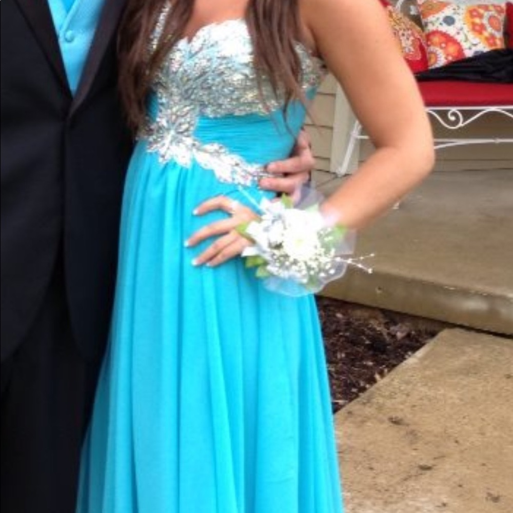 👗Morrell Maxie turquoise strapless PROM DRESS